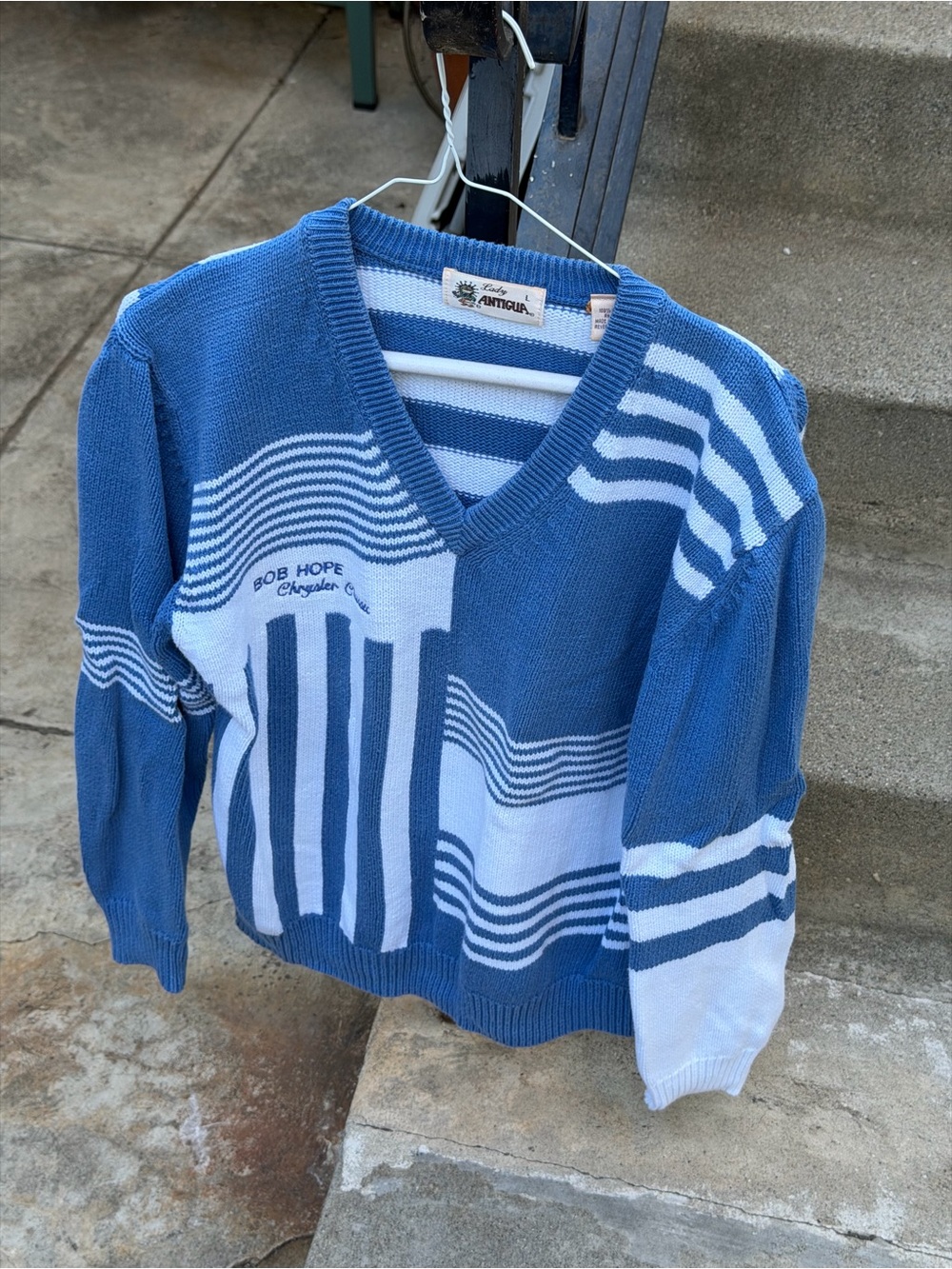 Vintage Bob Hope Blue & White V-Neck Striped Sweater
